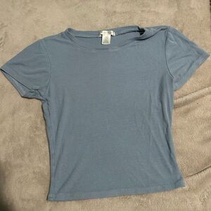 Light Blue Ribbed Crewneck Tee - Unknown Brand